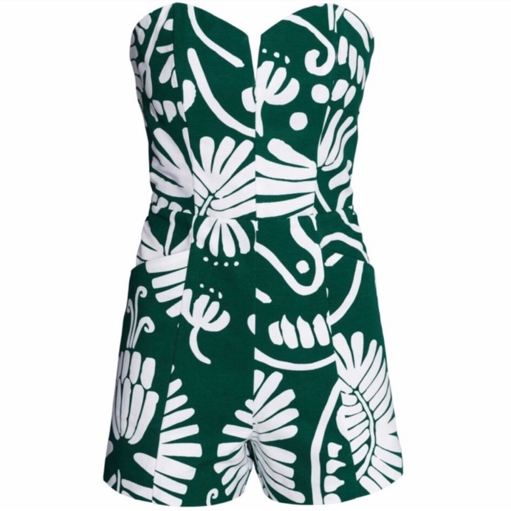 H&M GREEN LEAF STRAPLESS TROPICAL ROMPER
